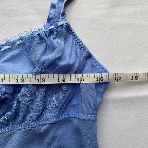 RARE Y2K Victoria's Secret Cornflower Blue Silk Milkmaid Slip Dress Size Large - Picture 14 of 16